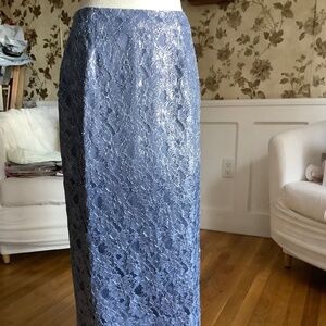 Women Crimson Lace Midi Skirt Silver Blue US Size 8